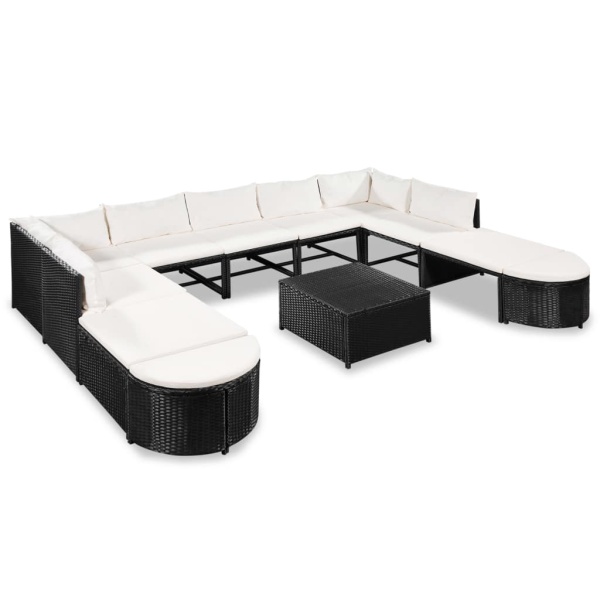 Set Mobilier De Grădină Cu Perne 12 Piese Negru Poliratan 44194